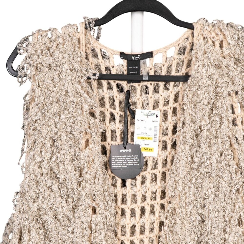 Rain Boho Shaggy Knit Open Vest L NEW Fringed Acrylic Crochet Lagenlook Long - Picture 2 of 6